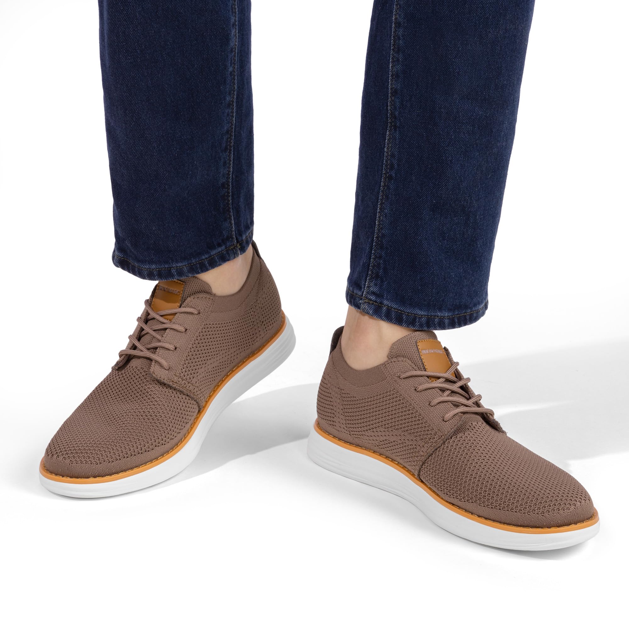 Bruno Marc Men's KnitFlex Breeze Mesh Oxford Sneakers - Breathable Business Casual Shoes Lightweight & Comfortable Walking Shoes for Men, Size 9,Light/Brown,GRAND-01