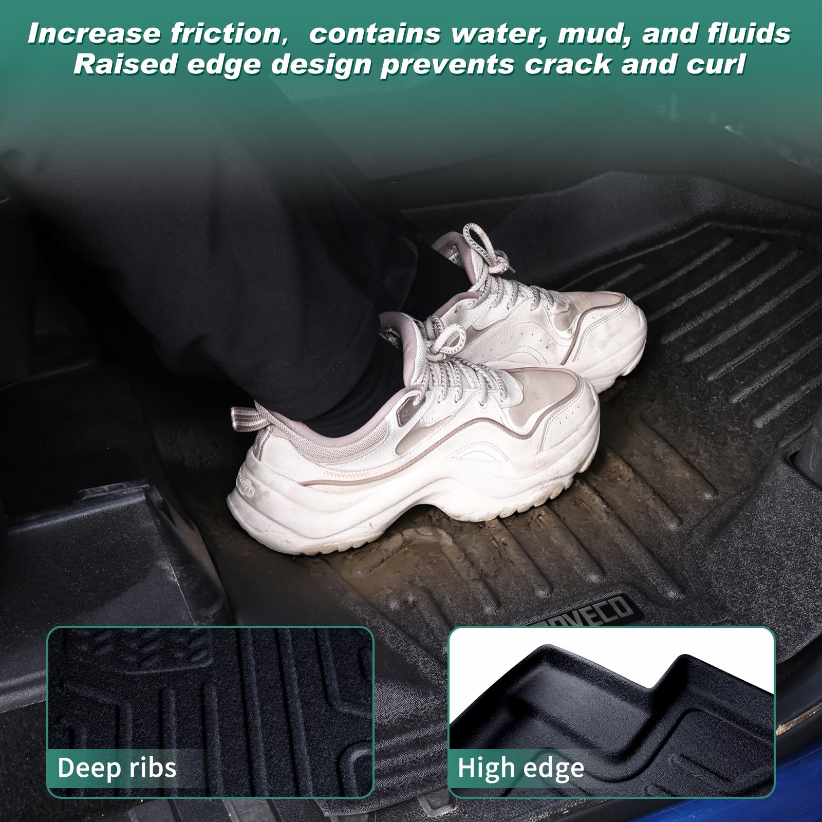 CROVECO Floor Mats for Ford F150 2015-2026 SuperCrew Cab (Includes 2022-2025 Lightning) w/o Fold Flat Storage Carpet Floor TPE All Weather Cargo Liner 1st & 2nd Row Floor Liners, 3pcs Black