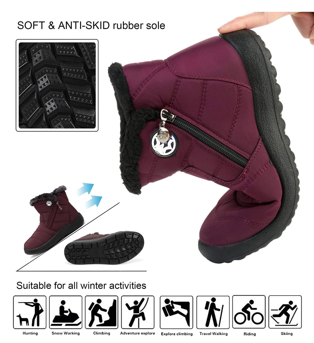 Hsyooes Womens Warm Fur Lined Winter Snow Boots Waterproof Ankle Boots Outdoor Booties Comfortable Shoes for Women,Black,9 M US=Label Size 41