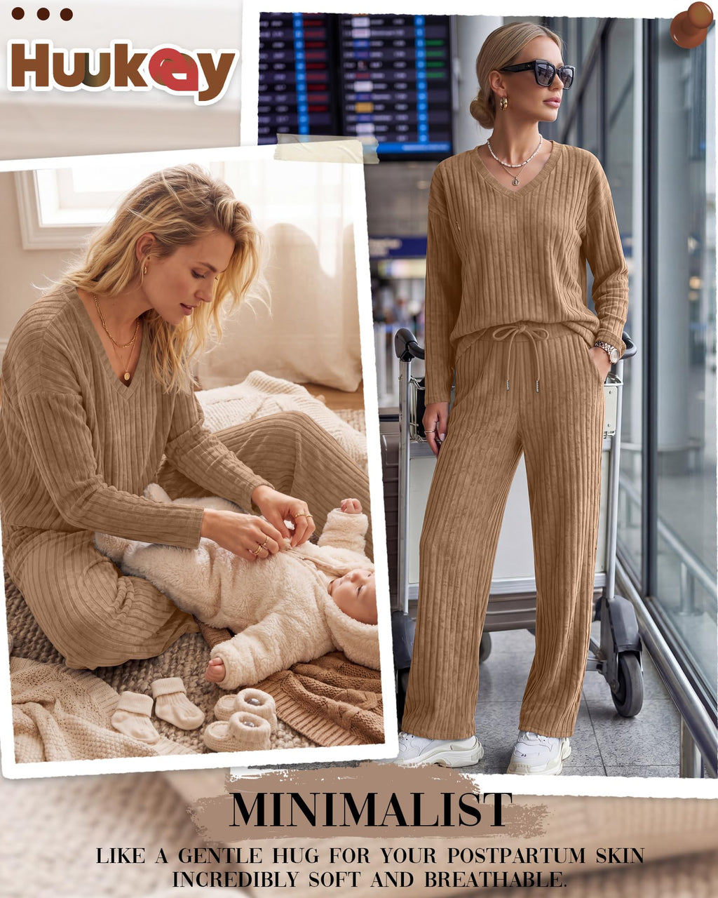 Huukeay 2 Piece Postpartum Nursing Sets, X-Large, Light Brown