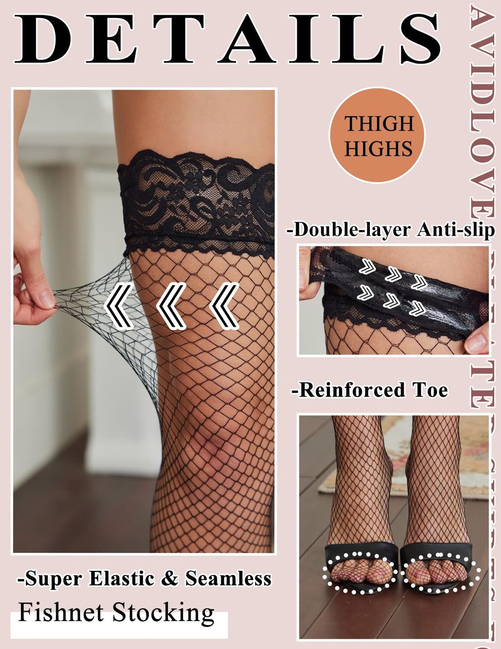 Avidlove Lace Top Thigh High Stockings Sexy Fishnet Tights Sheer Pantyhose Hosiery Lingerie Tights for Women Black Medium Fishnet