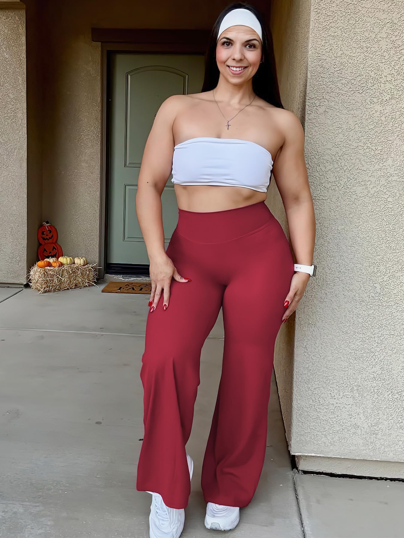 YEOREO Workout Leggings Womens No Front Seam Straight Leggings 29" High Waist Buttery Eddiy Gym Yoga Pants Ancora Red S