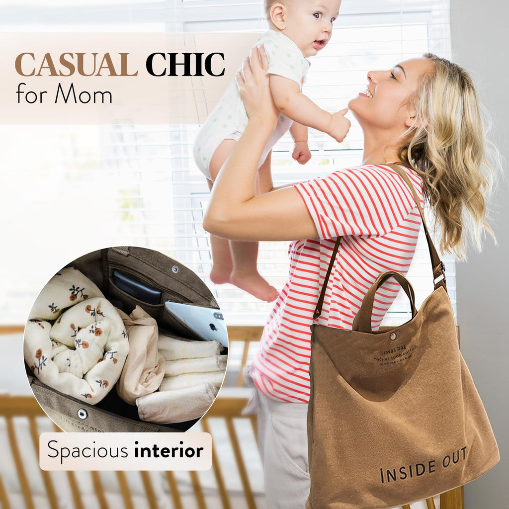 Large Tote Bag for Women, Canvas Bag Women Gift, Fashion Crossbody 16oz Cotton Bag, Large Capacity Shoulder Bag
