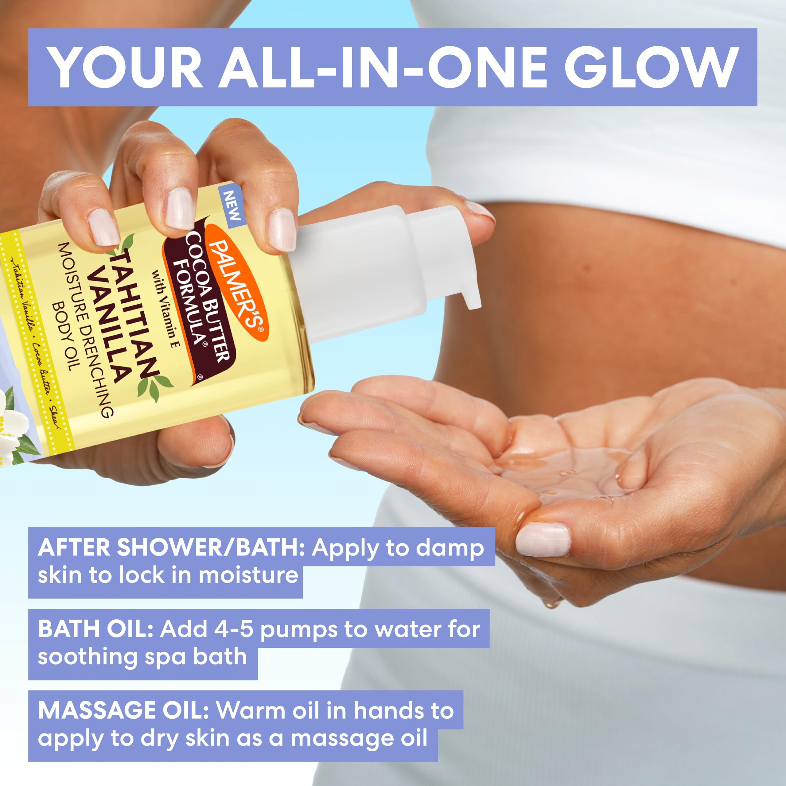 Palmer's Cocoa Butter Formula Body Oil, Moisture Drenching Tahitian Vanilla, 6.5 Oz, 72Hr Hydration with Shea Butter & Vitamin E for Softer Skin, Protects & Soothes Dryness, Dermatologist Approved