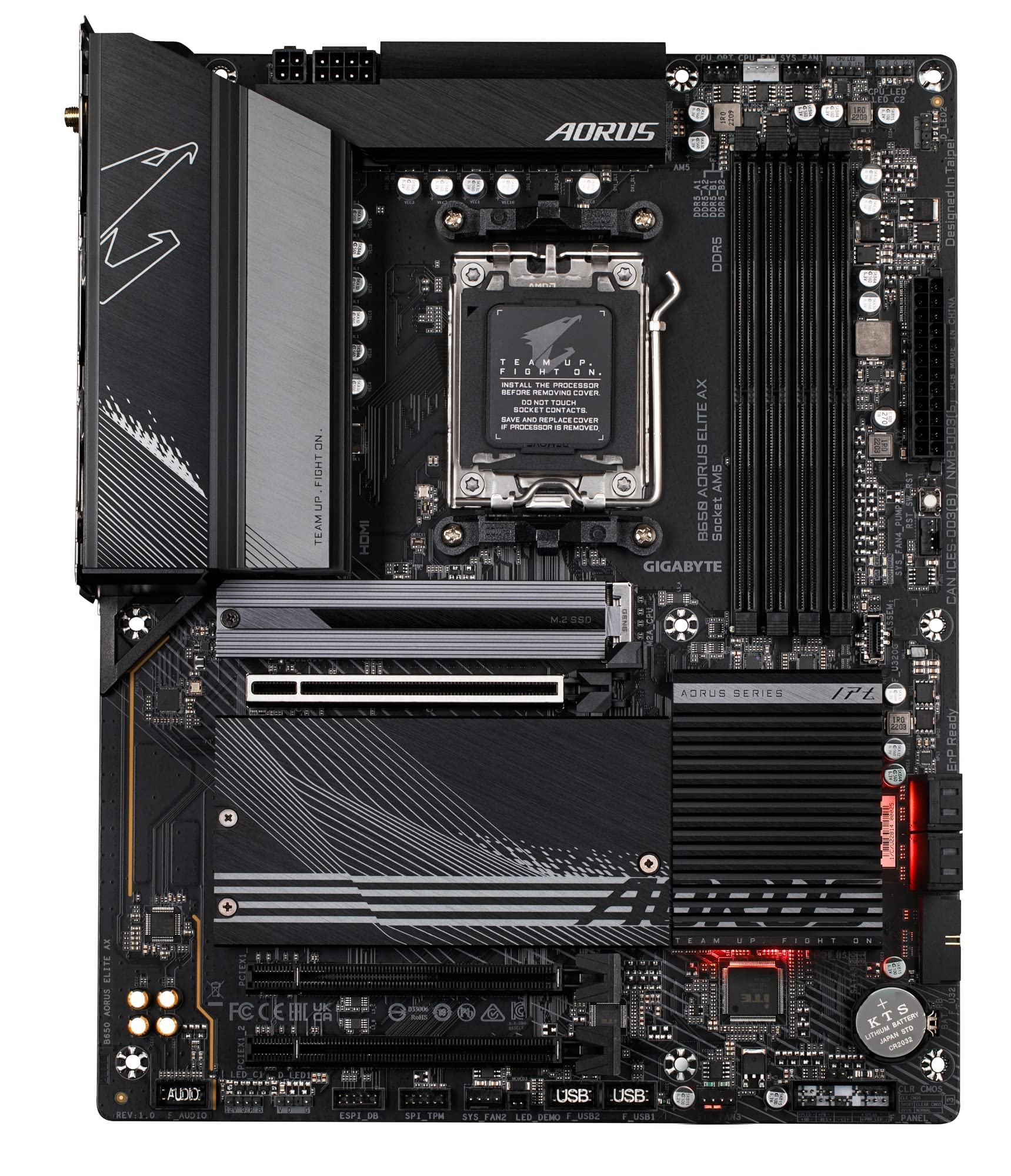 GIGABYTE B650 AORUS Elite AX AMD AM5 ATX Motherboard, Support Ryzen 9000/8000/7000 Series, DDR5, 14+2+1 Power Phase, PCIe 5.0 M.2, USB-C 3.2 Gen 2, WIFI6E, 2.5GbE, EZ-Latch, Q-Flash, RGB Fusion