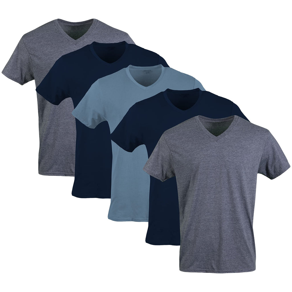 Gildan Men's V-neck T-shirts, Multipack Underwear, Navy/Heather Navy/Indigo Blue (5-pack), XX-Large US