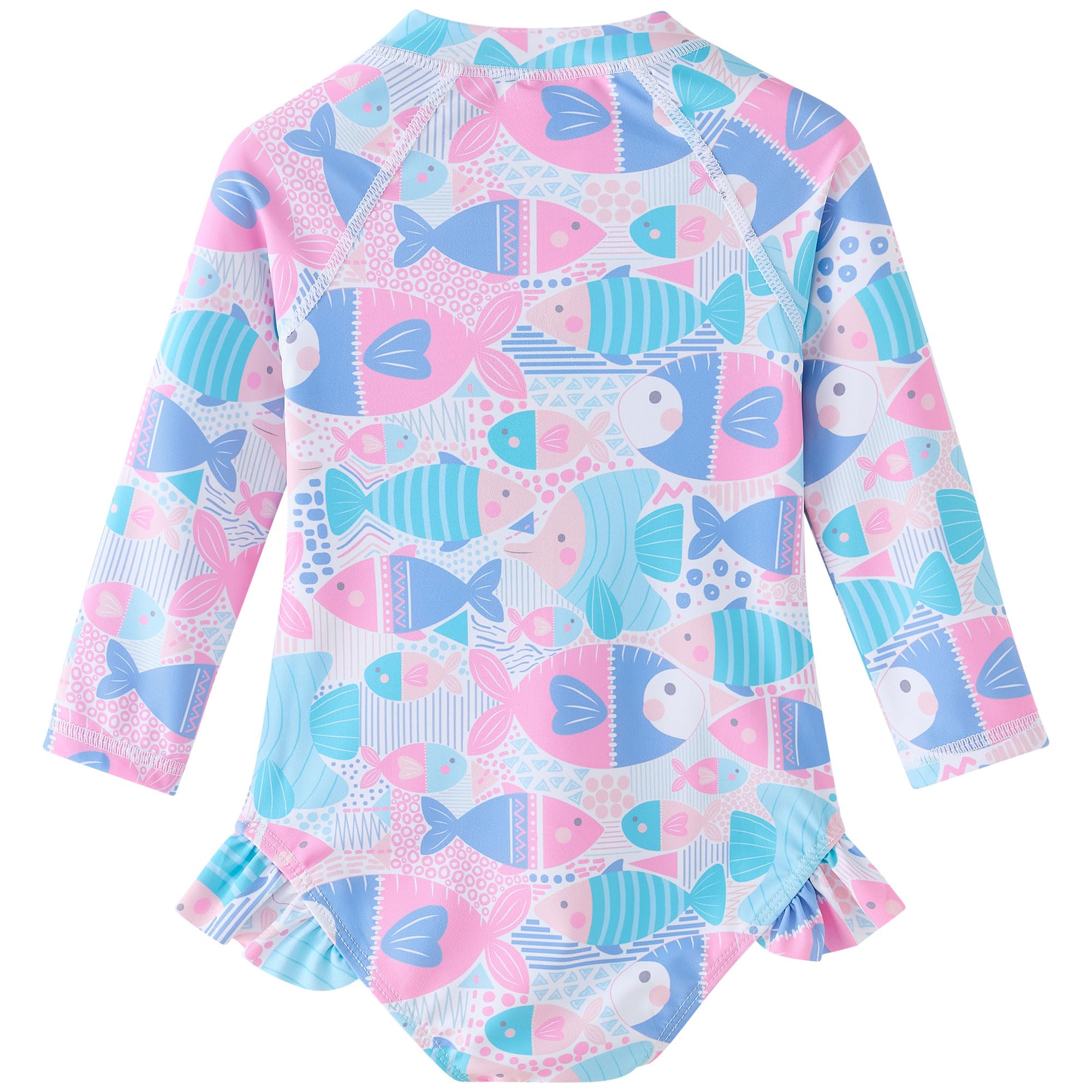 UMELOK Toddler Girls One Piece Swimsuit Long Sleeve Bathing Suit UPF 50+ Sun Protection Rash Guard Swimwear with Zipper Cute Fish,4T