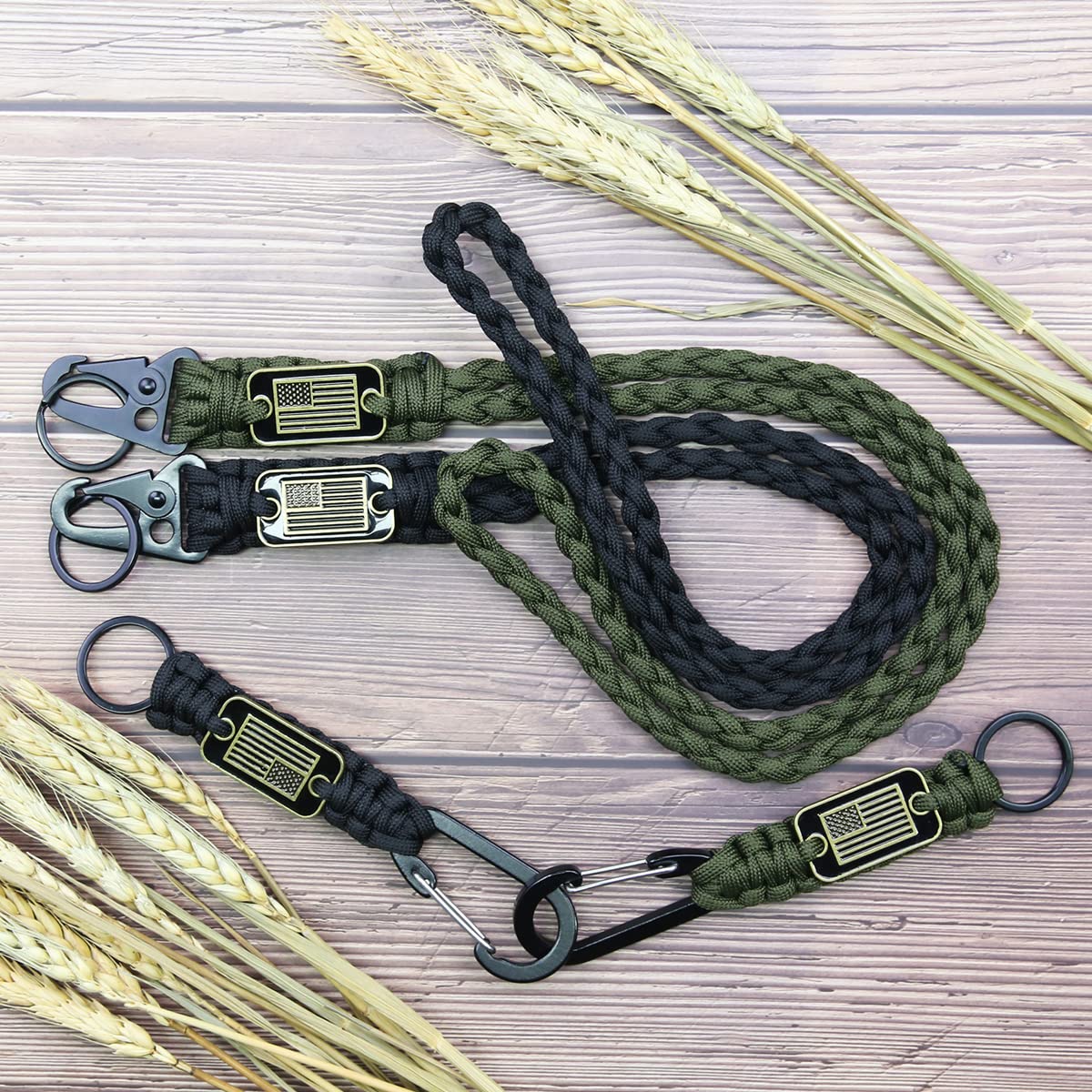 4 Pcs Heavy Duty Paracord Lanyard Keychain with USA Flag, Braided Key Lanyard for Men Long/Short Keychain Lanyards for Keys for Men Neck Buckle with Metal Clip Key Ring for Outdoor Activities Camera
