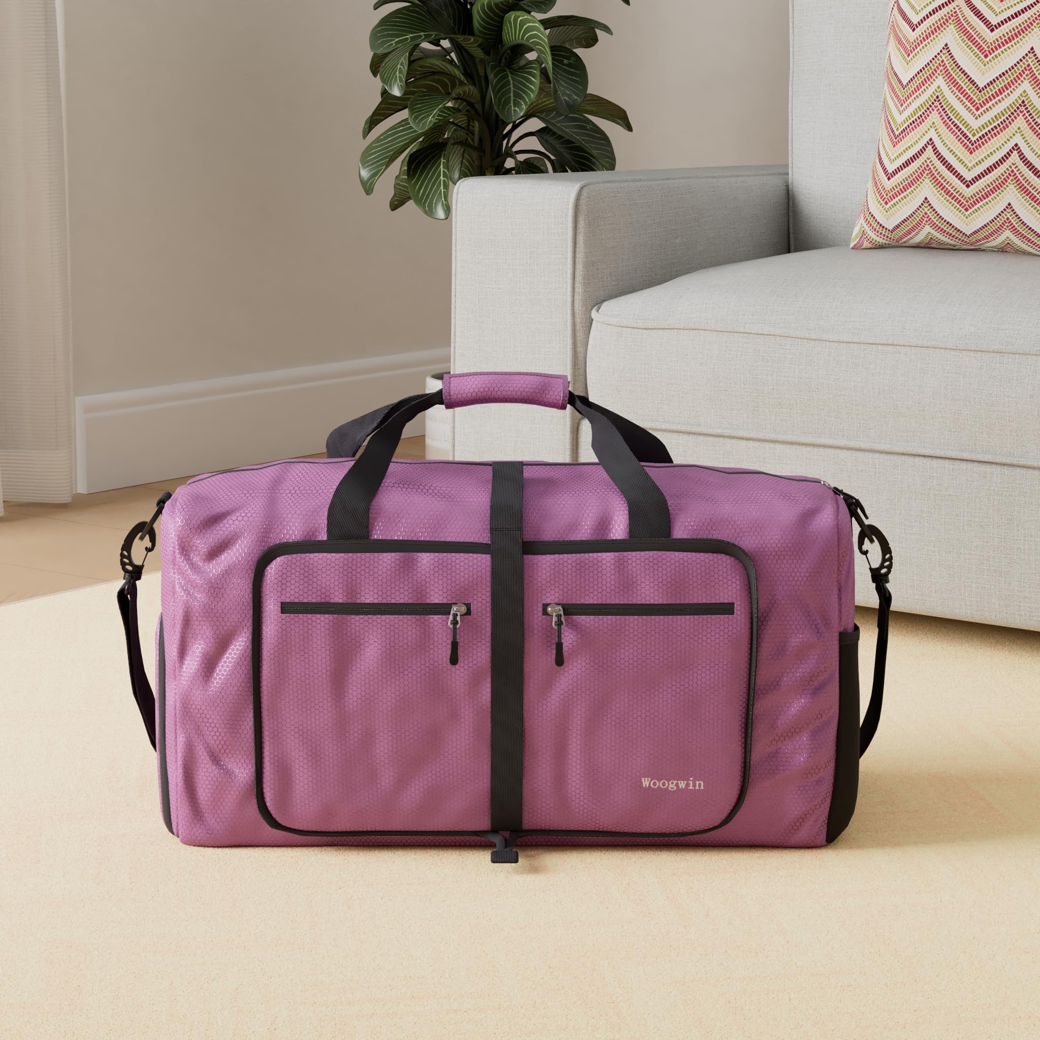 Woogwin Travel Duffel Bag Large Foldable Waterproof Overnight Bag for Beach Swim Bags Pool Sports Gym (60L Purple)