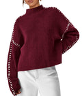 PRETTYGARDEN Women's Chunky Knit Sweaters 2026 Fall Long Sleeve Mock Neck Oversized Pullover Tops Winter Fashion Clothes (Wine Red,Large)