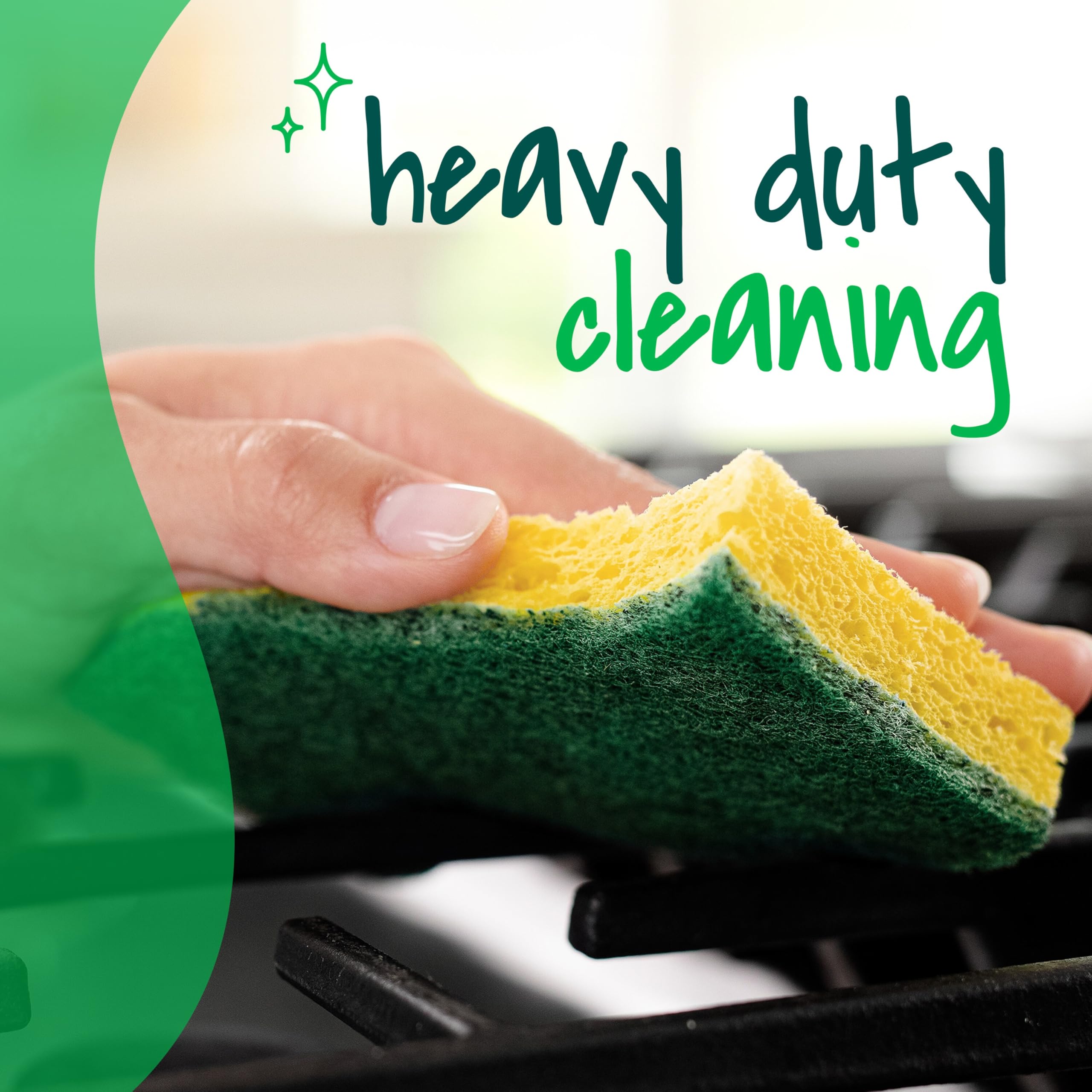 Scotch-Brite Heavy Duty Scrub Sponge, 9 Kitchen Sponges Designed for Tough Messes in the Kitchen that Last 3X Longer*, Best for Cast Iron Skillets and Outdoor Grills, Flexible, Durable, and Strong