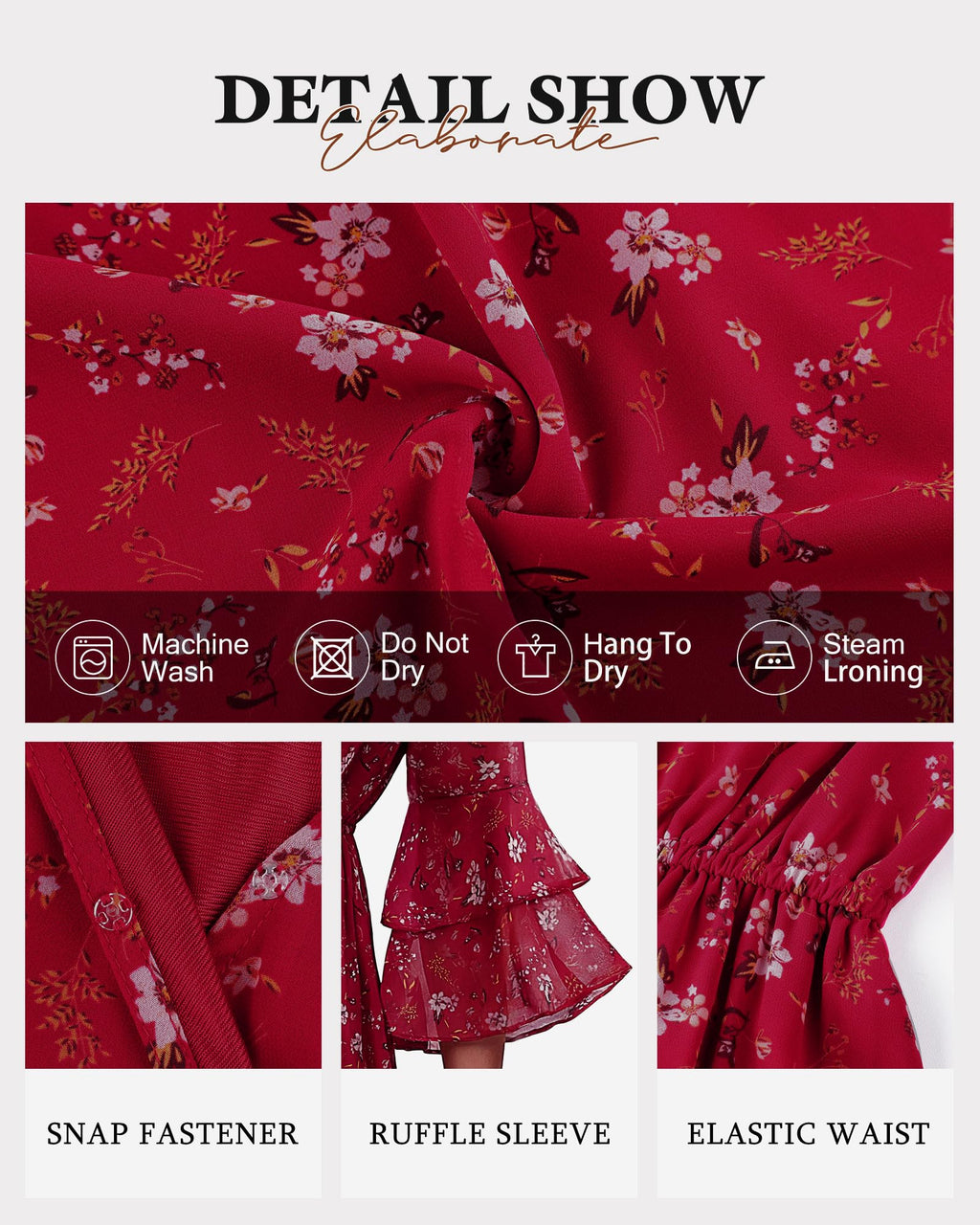 Bebonnie Dresses for Women 2026 Elegant Classy: Curvy Women 3/4 Ruffle Sleeve Spring Summer Wrinkle Free Flowy Boho Dress Chiffon Formal Beach Vacation Wedding Graduation Mini Dresses Multi Red XXL