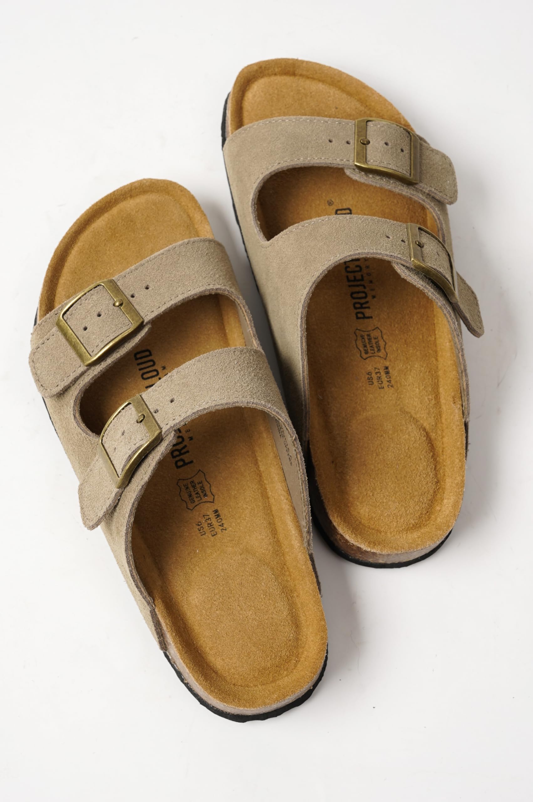 Project Cloud 100% Genuine Leather Flat Sandals For Women 2026 Cork Footbed Womens Sandals with Memory Foam and arch support Vacation Essentials Slides for Women Footwear (Venita, taupsu, 8)