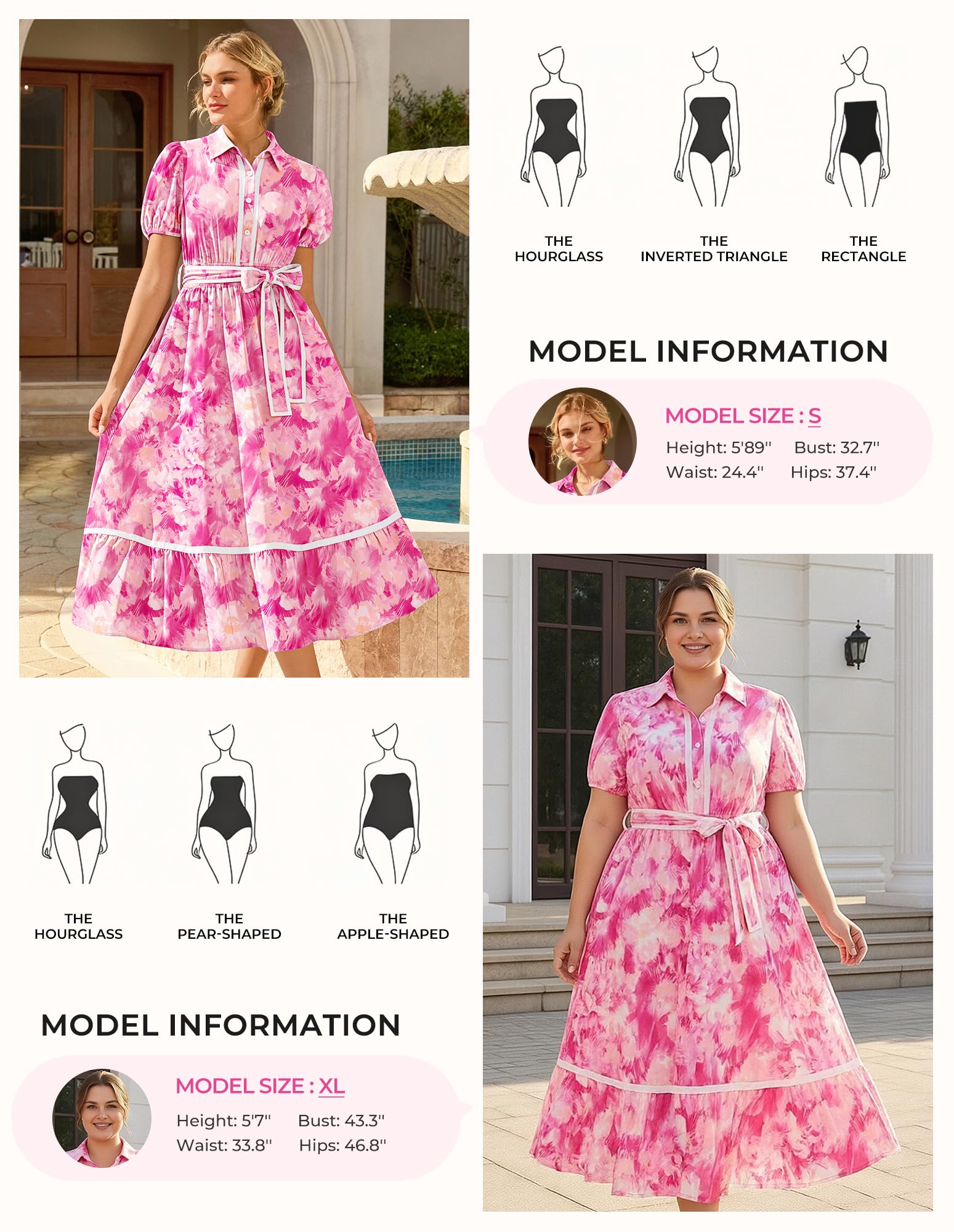 GRACE KARIN Women Summer Floral Maxi Dresses 2026 Wedding Guest Puff Sleeve Shirt Sundresses Boho Spring Clothes with Pockets Rose Floral S