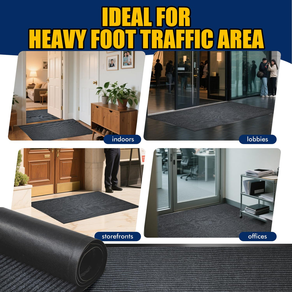 Entrance Mat for Home or Office - 3 x 5 Feet, Carpeted Indoor/Outdoor Entry Mat - Absorbent, Slip Resistant, Heavy Duty, Low-Profile, Easy to Clean, Rubber Entry Mat - Charcoal