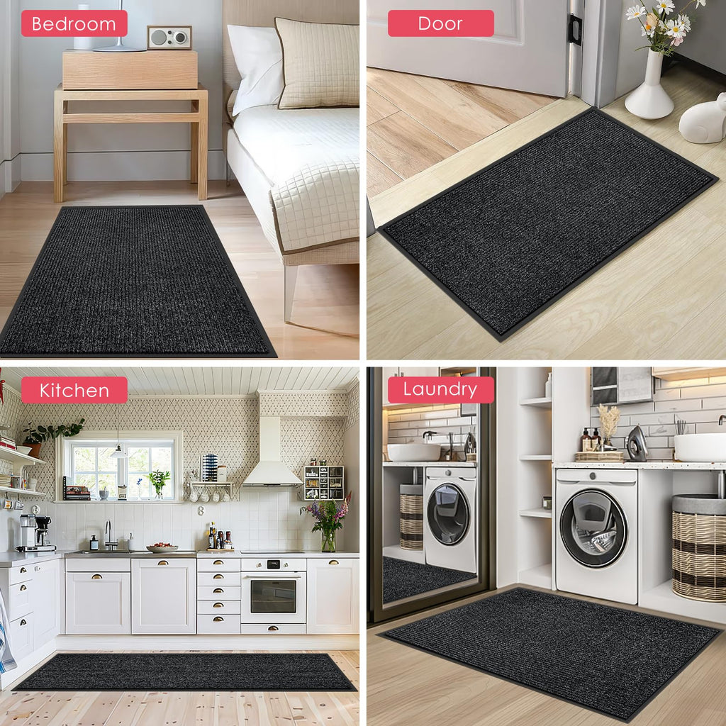 Kuyal Front Door Mat, 2'x3' Indoor Outdoor Entrance Mats, Commercial Floor Inside Outside Entrance, Heavy Duty Durable Welcome Mat, Rubber Backing Non Slip Outdoor Mats for Entryway,Dark Gray