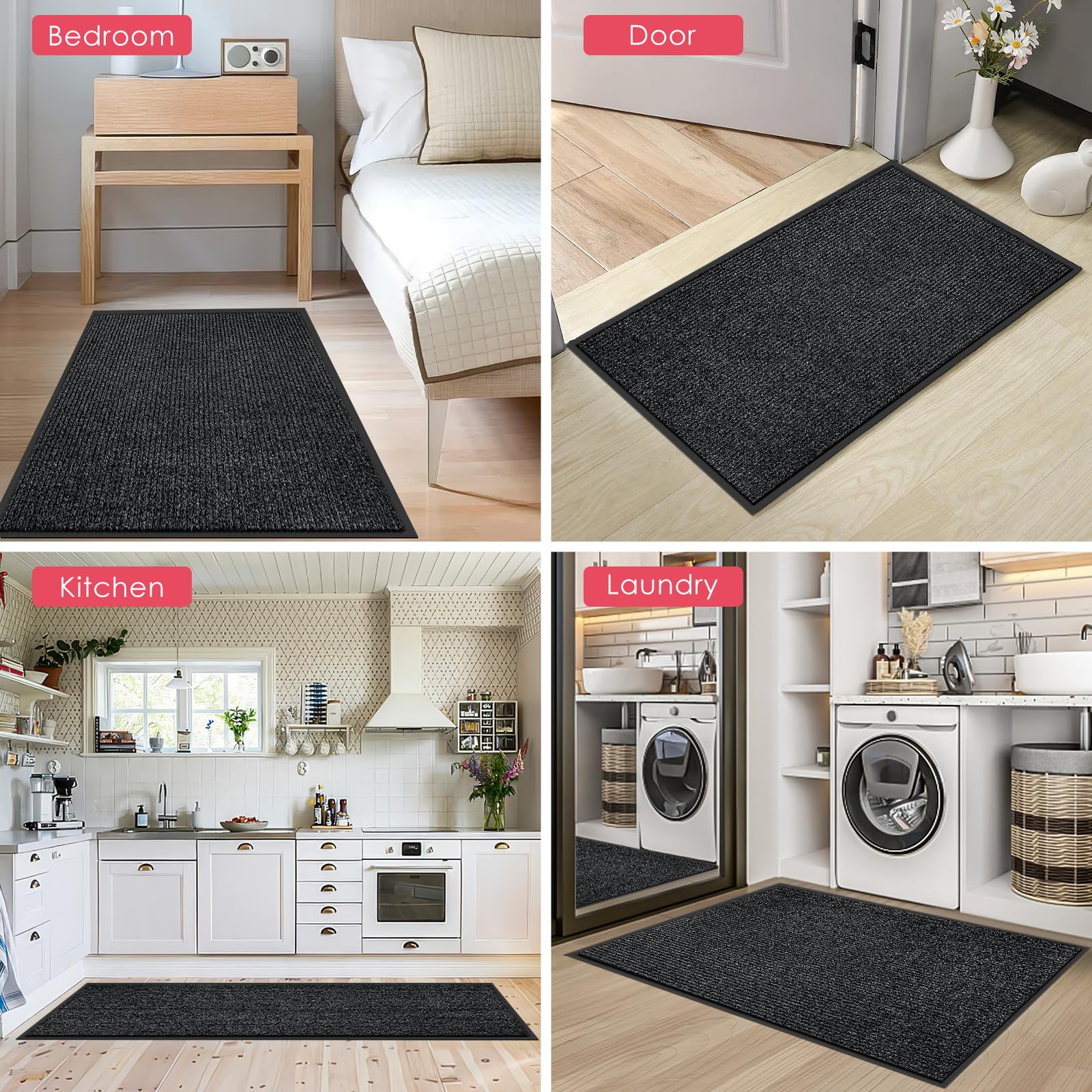 Kuyal Front Door Mat, 2'x3' Indoor Outdoor Entrance Mats, Commercial Floor Inside Outside Entrance, Heavy Duty Durable Welcome Mat, Rubber Backing Non Slip Outdoor Mats for Entryway,Dark Gray
