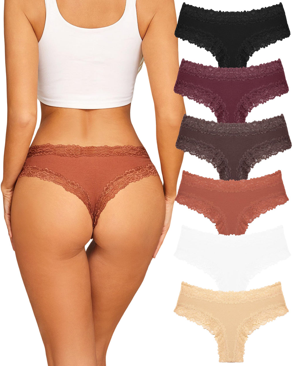 Sth Big Womens Cotton Underwear Sexy Lace Brazilian Panties Soft Breathable Cotton Cheeky Underwear for Ladies 6 Pack (6A, Medium)