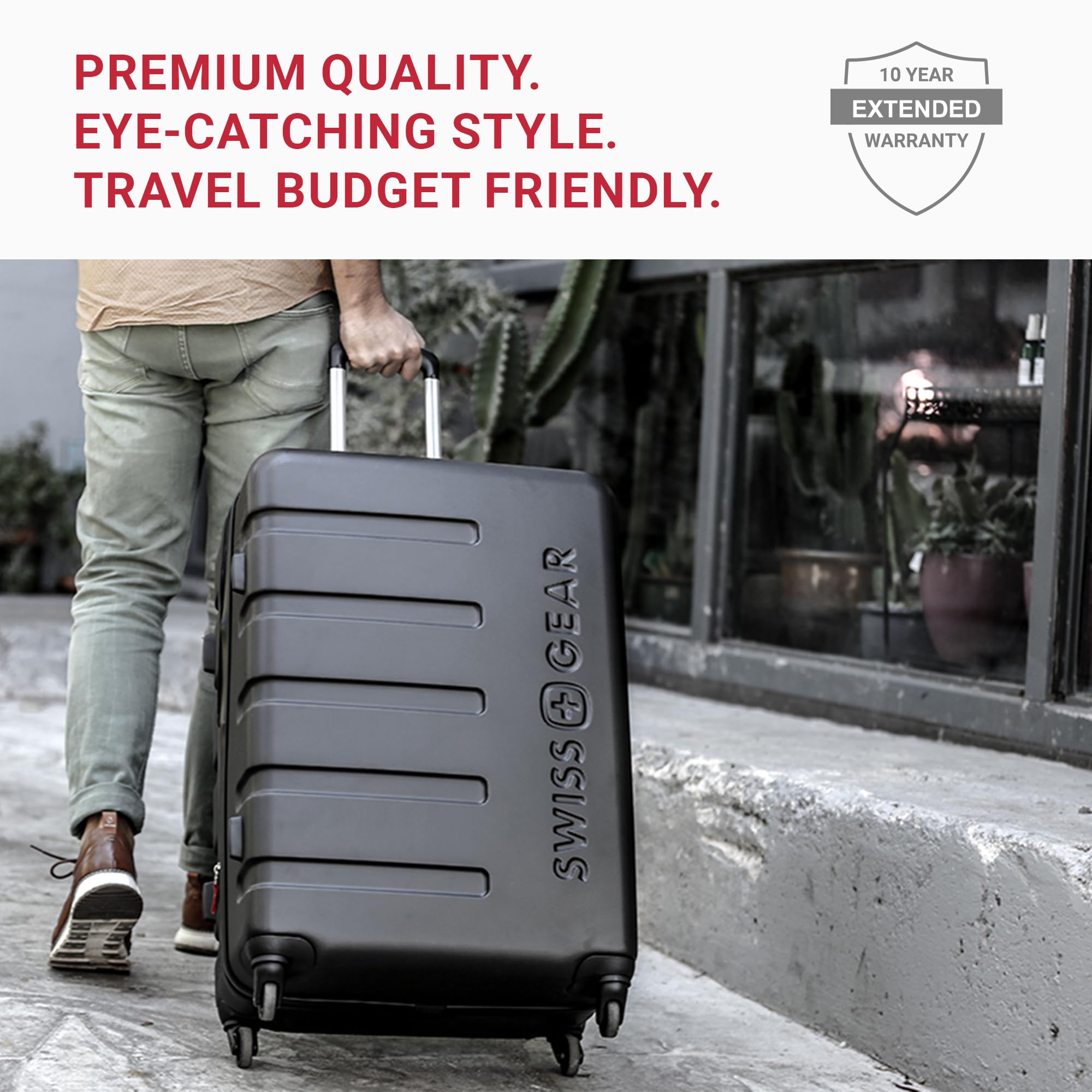 SwissGear 7366 Signature Hardside Expandable Luggage with Spinner Wheels, TSA Lock, Black, Checked-Medium 23-Inch