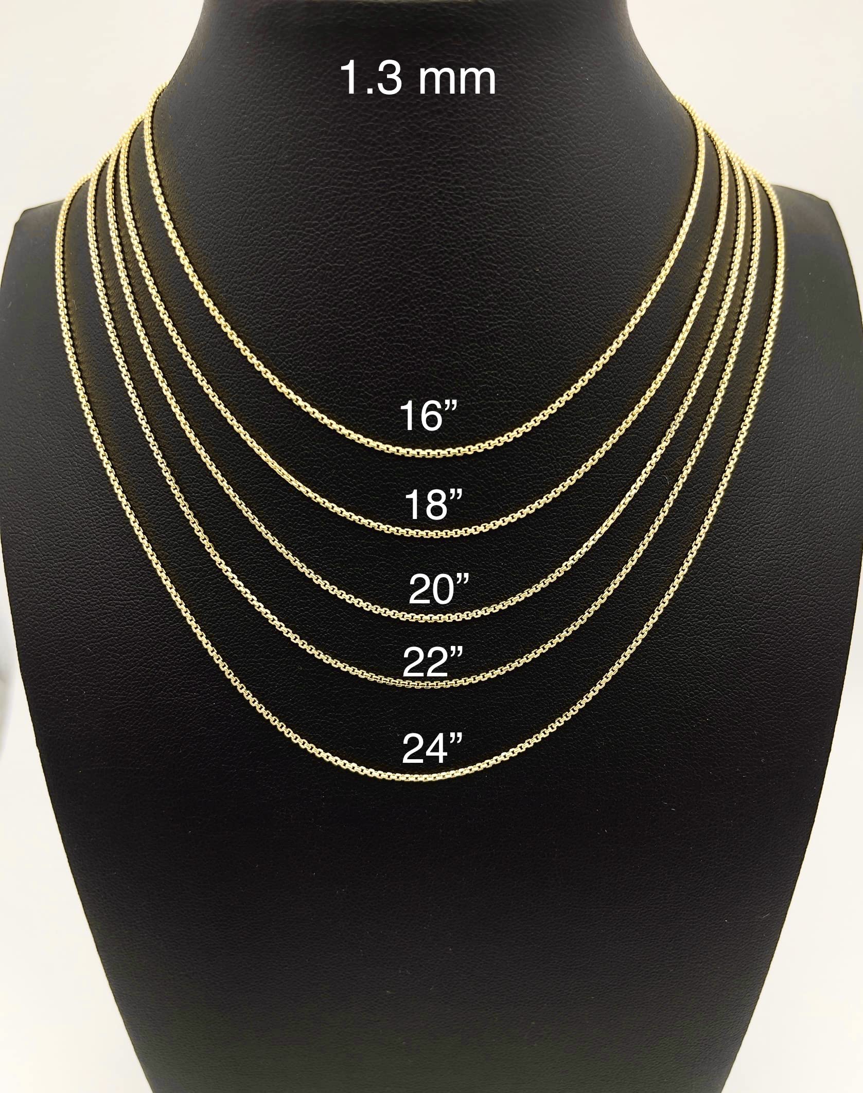 JEWELHEART 14K Real Gold Round Box Chain 1.3mm Yellow Real Gold Chains For Men Diamond Cut Link Chain Necklace For Women with Lobster Clasp 20"