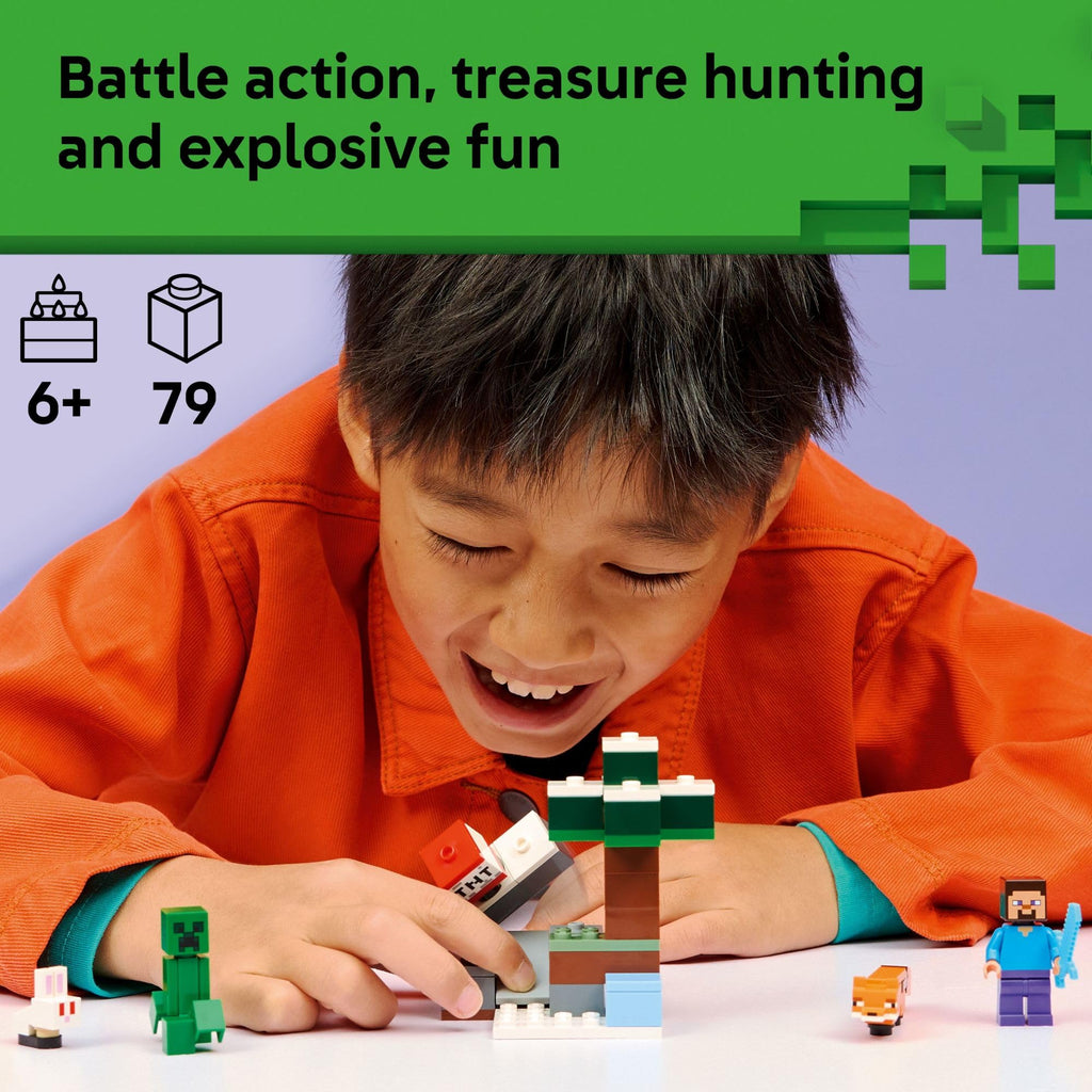 LEGO Minecraft Steve’s Taiga Adventure Building Toy for Boys & Girls - Video Game Playset & Toy Figures for Kids, Ages 6 + - W/2 Minifigures & 2 Pretend Play Animals - Gift Idea for Birthdays - 21583