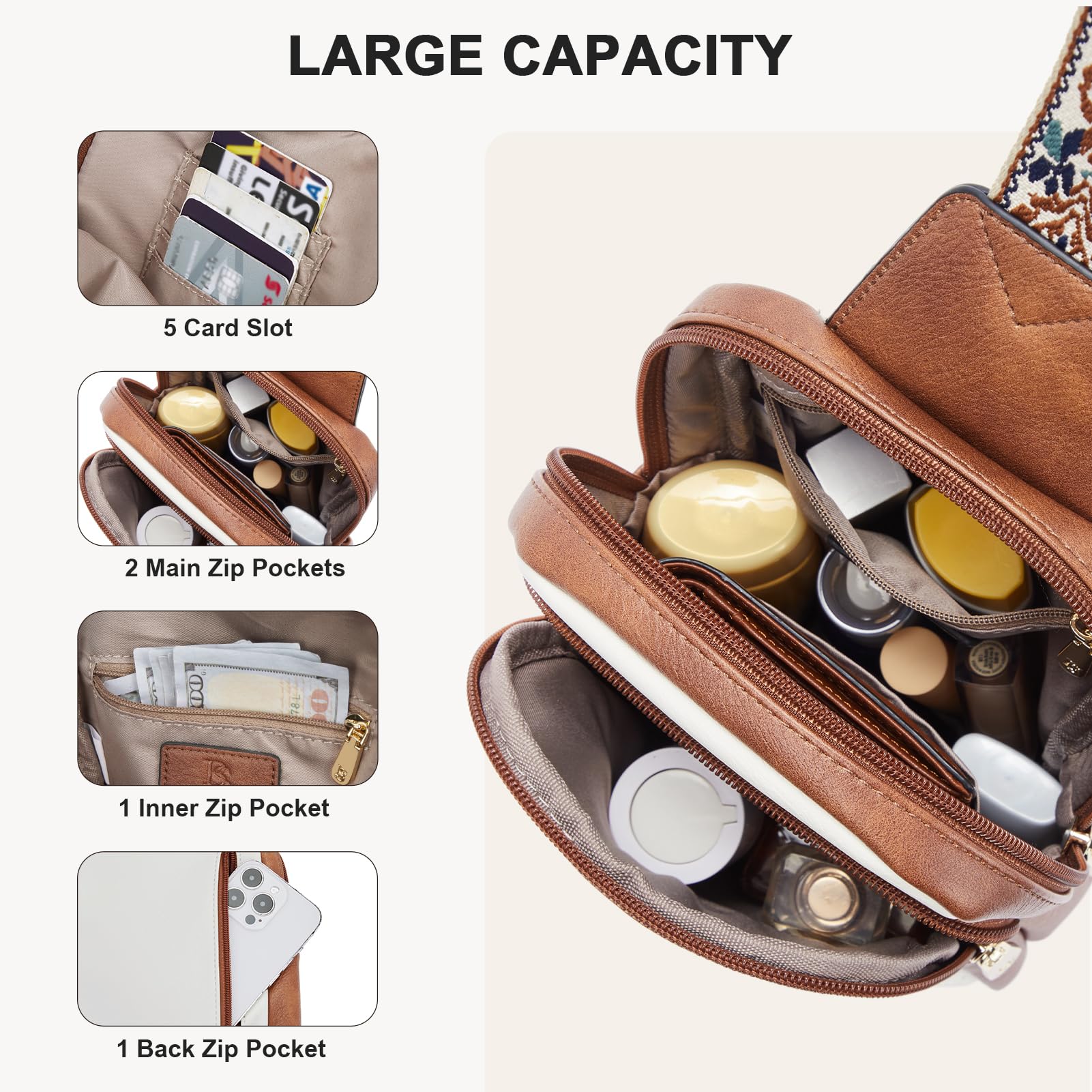 BOSTANTEN Sling Bag Quilted Crossbody Bags for Women Cross Body Purse Leather Fanny Pack with Adjustable Guitar Strap