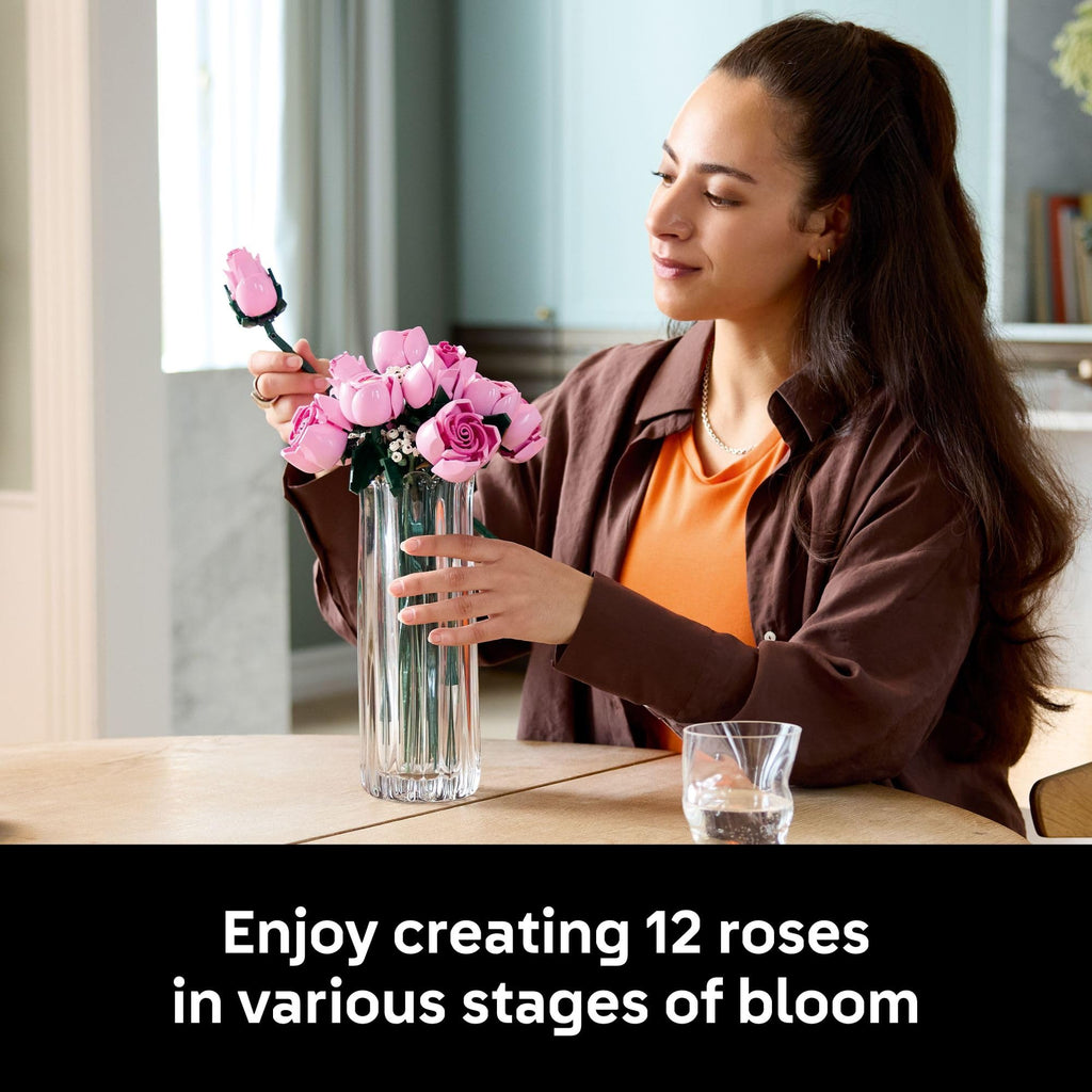 LEGO Botanicals Bouquet of Pink Roses Artificial Flowers - Building Blocks for Adults, Ages 18+ - Gifts for Birthdays for Her - Flowers for Home Office, Shelf or Room Decor - 10374