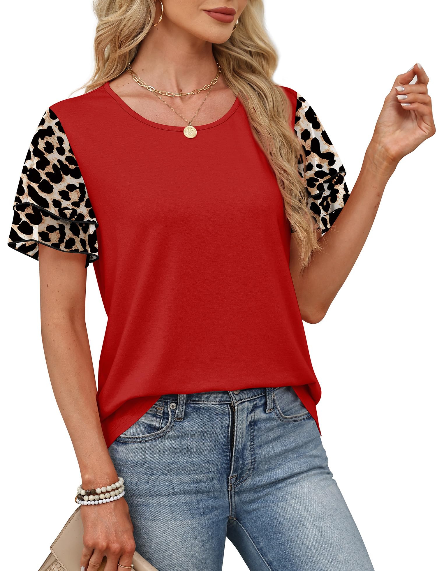 Summer Tops for Women Trendy Short Sleeve Shirts Spring Tops Summer t Shirts Valentines Day Outfit Spring Break Clothes Beach Vacation Clothes Travel Outfits M