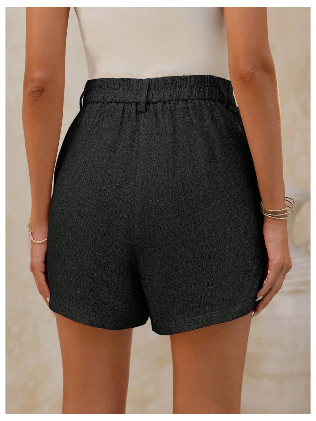 SweatyRocks Women's Linen Shorts High Waisted Straight Leg Pleated Dressy Shorts with Pockets Black Small