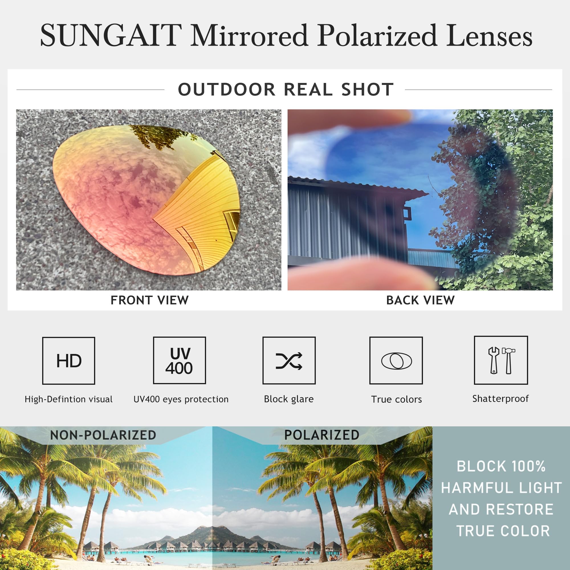 SUNGAIT Women's Lightweight Oversized Aviator Sunglasses - Mirrored Polarized Lens Classic Style
