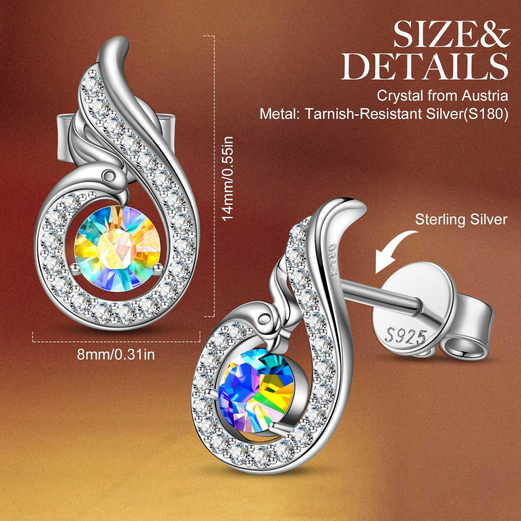 Kate Lynn Phoenix Earrings 925 Sterling Silver Stud Earrings for Women Crystal Jewelry, Birthday Gifts for Women Wife Christmas Mothers Day Gifts for Mom Daughter Sister Friend