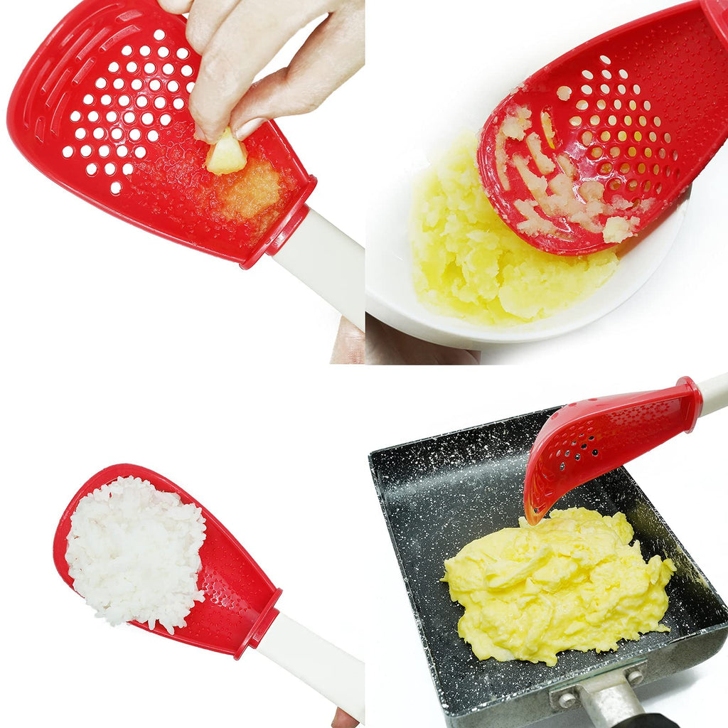 Ouboda 6 in 1 Multifunctional cooking gadgets, 356°F Heat Resistant kitchen gadgets, Egg Separator, Cooking, Draining, Mashing, Grating, Cooking spoon red