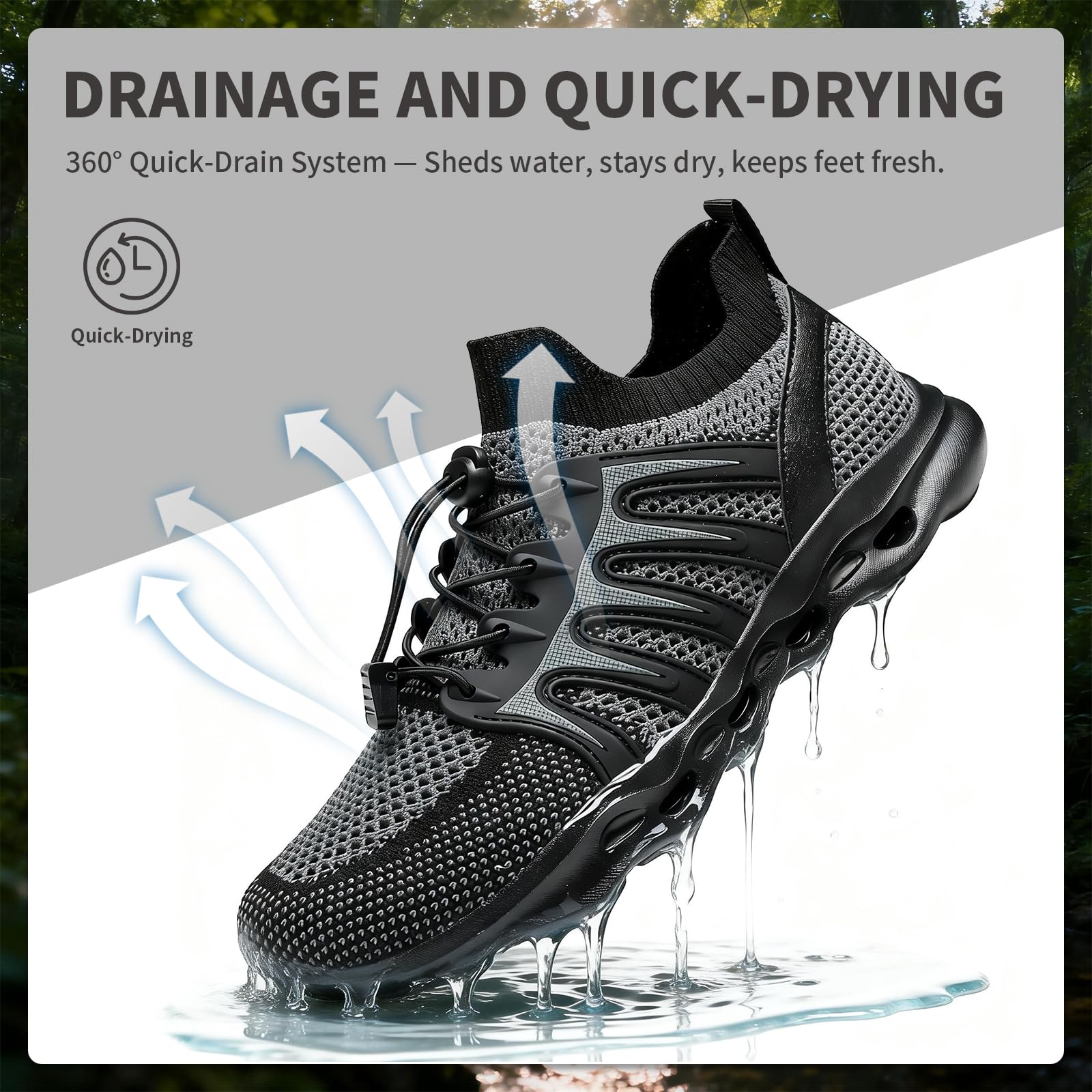 Water Shoes for Men Women Hiking Amphibious Beach Mens Shoes Lightweight Water Sports Shoes for Swimming Fishing Kayaking BlackGrey