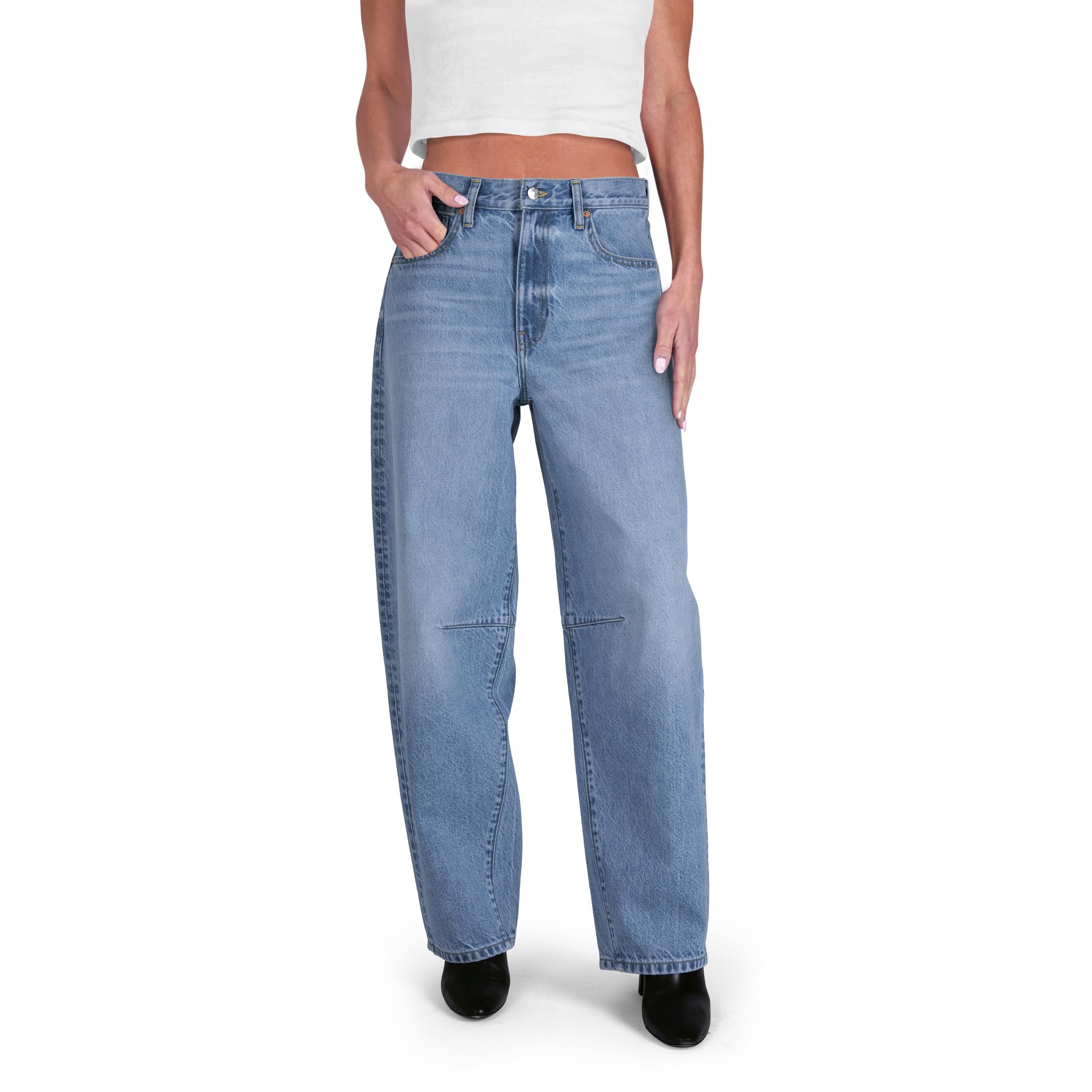 CAKE THE LABEL Womens Baggy Barrel Jeans Wide Leg High Rise Premium Denim Pants Light Blue