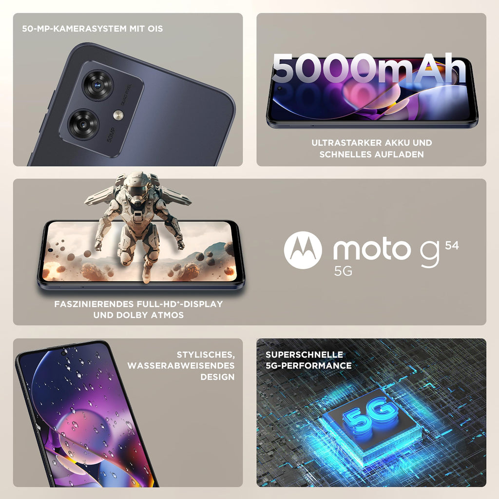 Motorola Moto G54 Dual-SIM 256GB ROM + 8GB RAM (Only GSM | No CDMA) Factory Unlocked 5G Smartphone (Midnight Blue) - International Version
