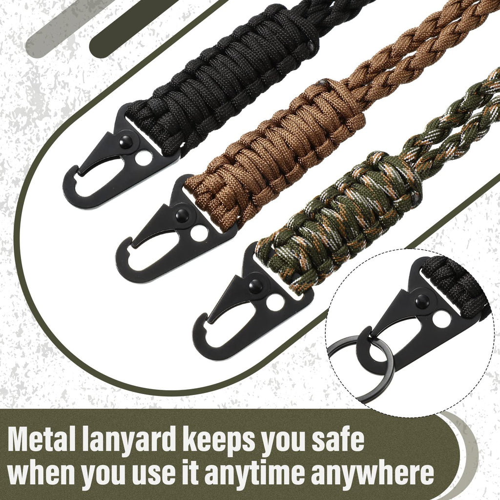 Shappy 3 Pieces Paracord Lanyard Keychains Braided Wrist Strap for Men Women Outdoor Survival Parachute Rope Lanyard Keychain with QX0263 Heavy Duty Braided Paracord Set