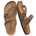 KIDMI Women's Cork Footbed Sandals with Toe Loop, Comfortable Summer Slip-On Slides with Adjustable Buckle, Brown 39