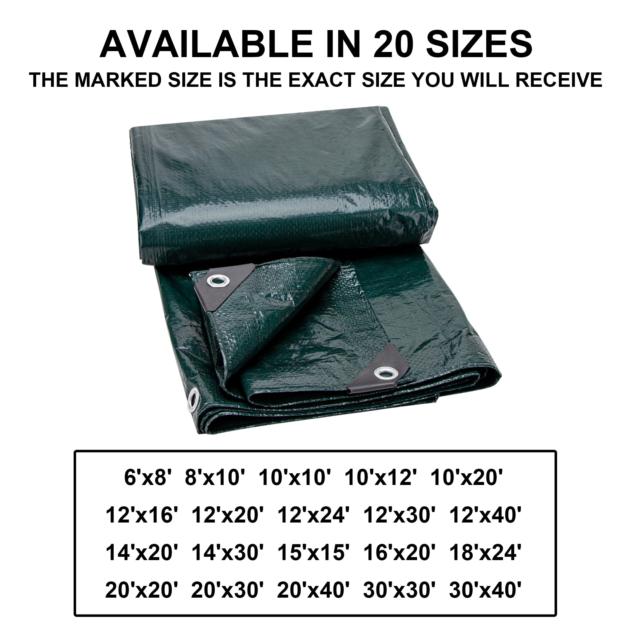 CARTMAN Finished Size 8x10 Feet Waterproof Green Tarp 8 Mil Thick, Multipurpose Protective Cover for Emergency Rain Shelter Camping Tarpaulin