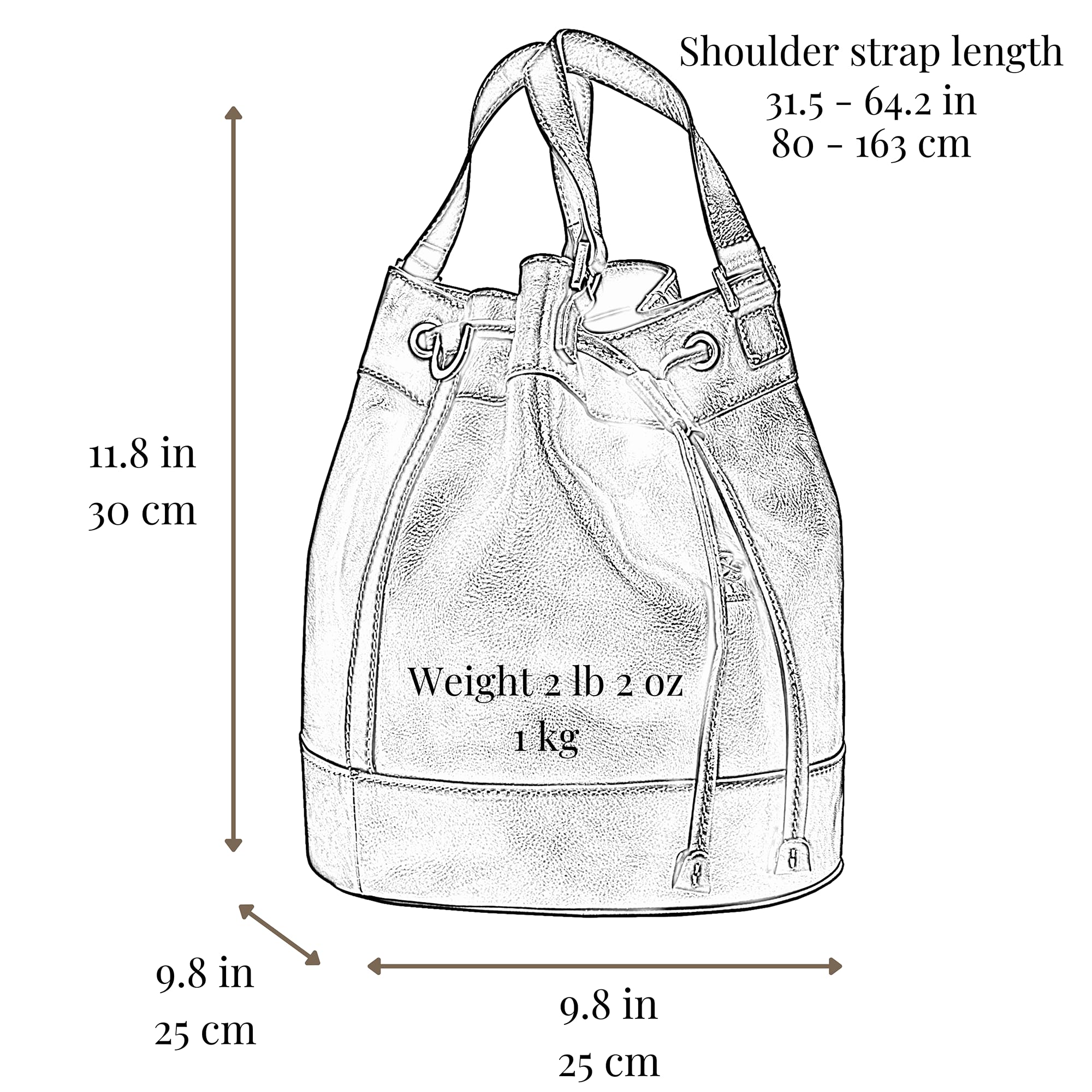 Time Resistance Leather Bucket Bag - Full Grain Leather Tote Bag for Women (Cognac Brown)