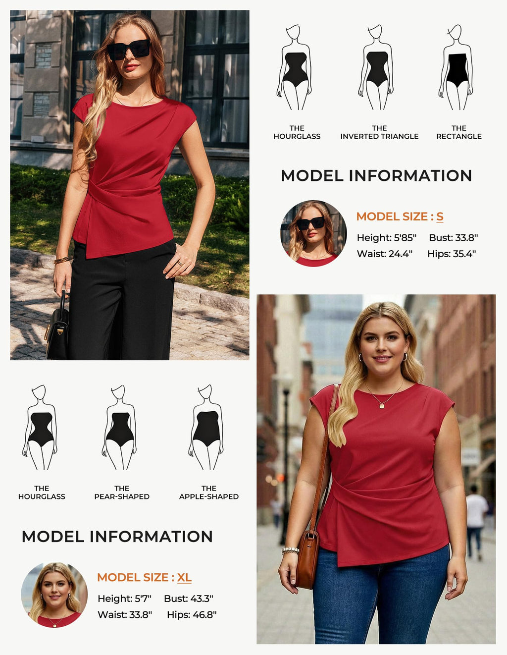 GRACE KARIN Womens 2026 Spring Short Sleeve Tops, Dressy Casual Crew Neck Peplum Shirts, Trendy Tunic Blouses with Knot Red M