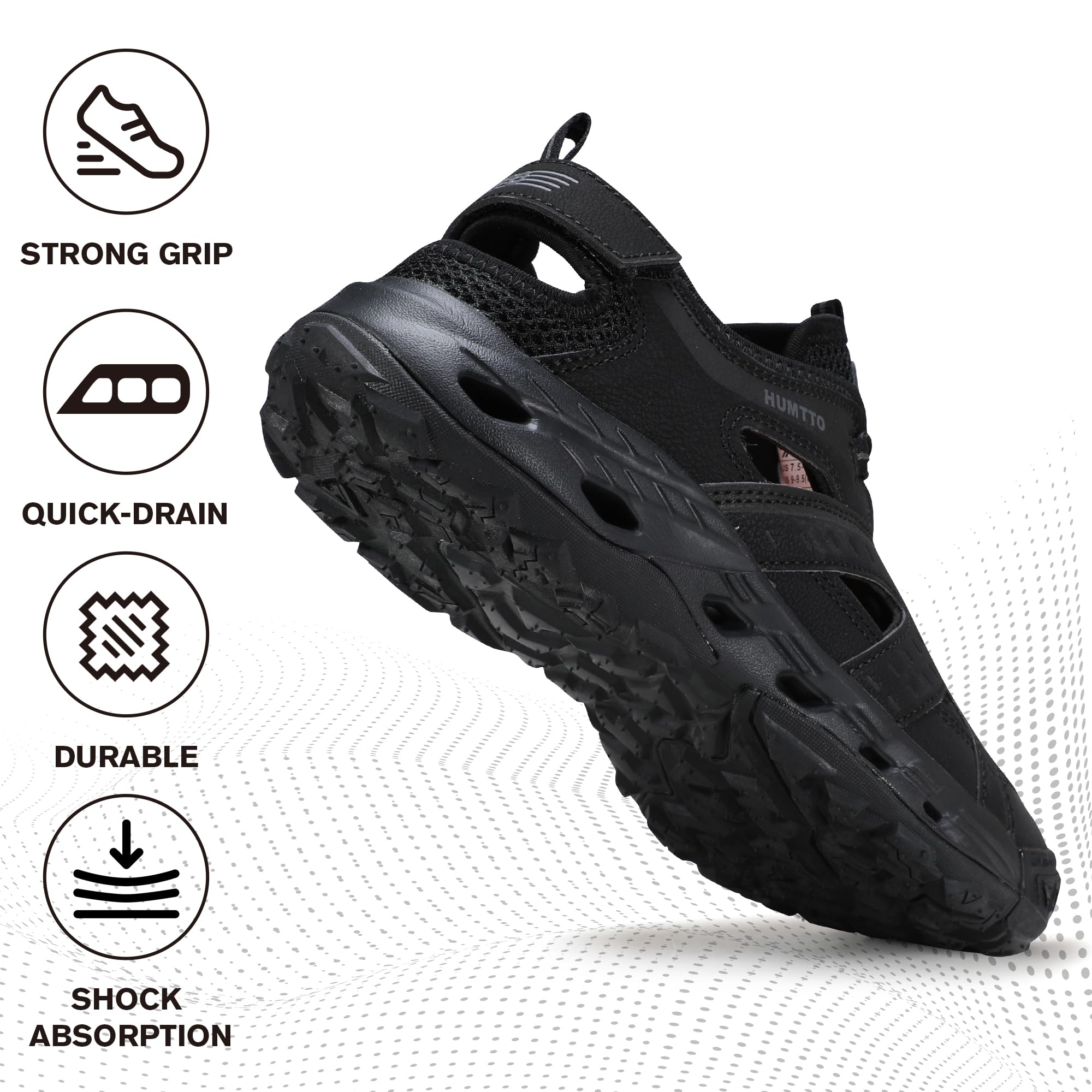 HUMTTO Men's Amphibious Closed Toe Hiking Sandals Quick-Dry Water Shoes Non-Slip Athletic Adjustable Outdoor Fisherman Beach Summer Walking Travel Shoe 10.5 Black