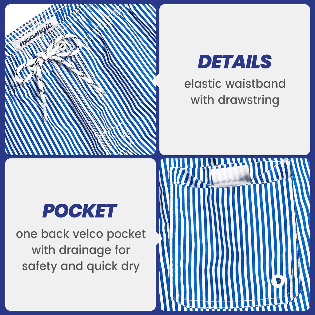 maamgic Mens Swim Trunks Quick Dry Swim Shorts with Mesh Lining Funny Swimwear Bathing Suits 7inch Blue Striped Medium