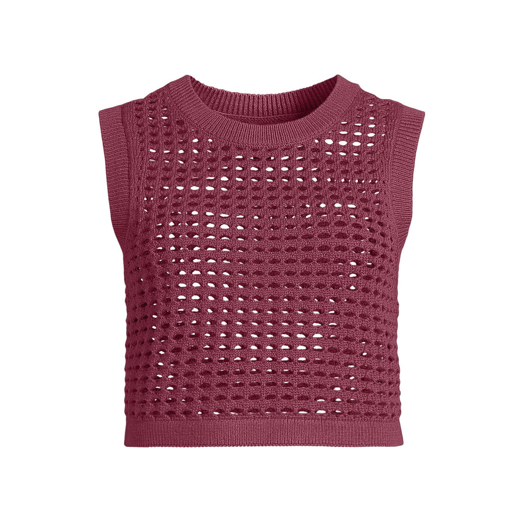 Lands' End Women's Cotton Viscose Open Knit Sleeveless Scoop Neck Top Cover Up X-Small Burgundy Spritz