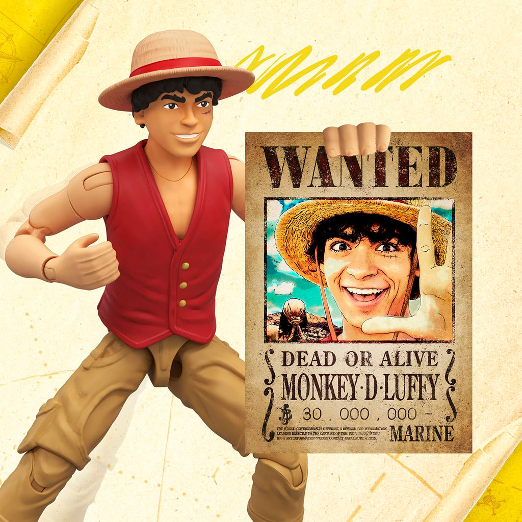 One Piece Monkey D. Luffy 6″ (15 cm) Action Figure with 6 Accessories. Includes Swappable Arms and Legs, Wanted Poster, and Berry Coin Display Base