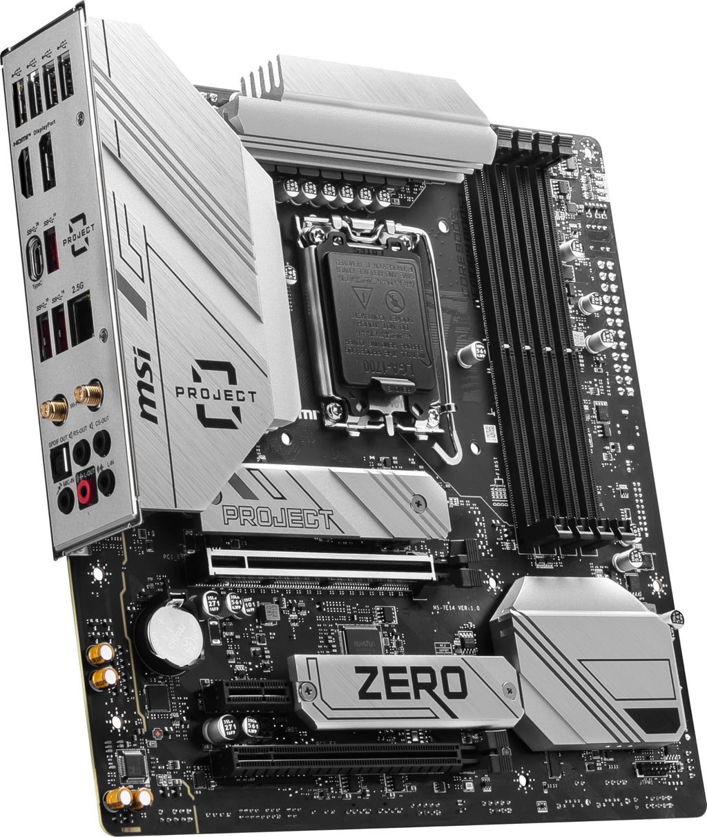 MSI B760M Project Zero Gaming Motherboard (Support 14th/13th/12th Gen Intel Processors, LGA 1700, DDR5, PCIe 5.0, M.2 Slots, 2.5Gbps LAN, USB 3.2 Gen2, HDMI/DP, Wi-Fi 6E, Bluetooth 5.3, mATX)