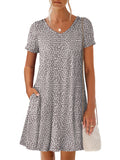 ANRABESS Women's Summer T Shirt Dress Casual V Neck Short Sleeve Floral Boho Flowy Mini Dresses 2026 Beach Vacation Clothes Light Brown White Spots Large