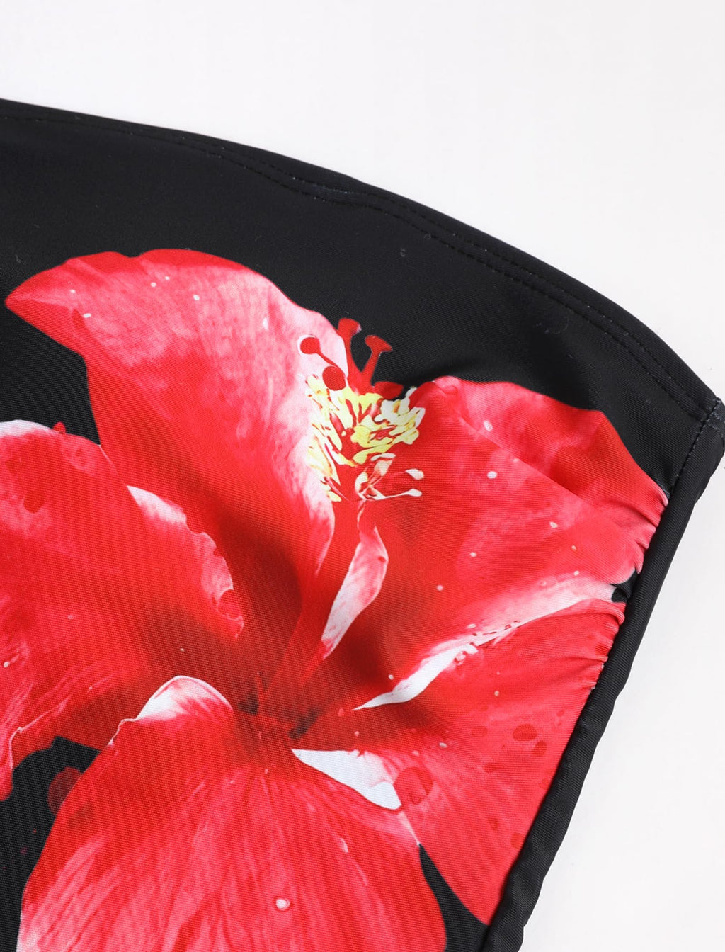ZAFUL Women's Floral Tankini Swimsuits Bandeau Tummy Control High Cut Tankini Set Two Piece Bathing Suit(1-Red Flower, M)