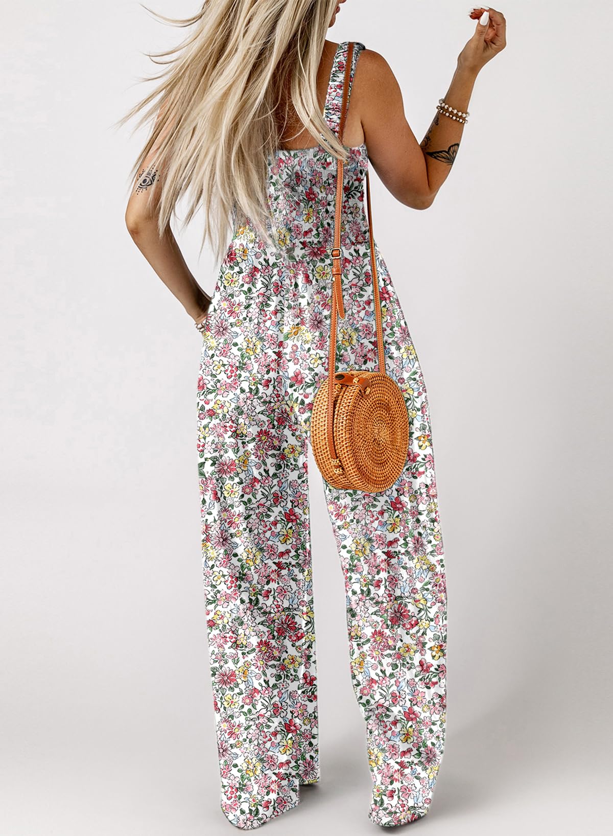 Dokotoo Loose Jumpsuits for Women Overalls Oversized Solid Color Wide Leg One Piece Sleeveless jumpsuit Long Pant Romper with Pockets 2026 Fashion Printed Light Pink Large