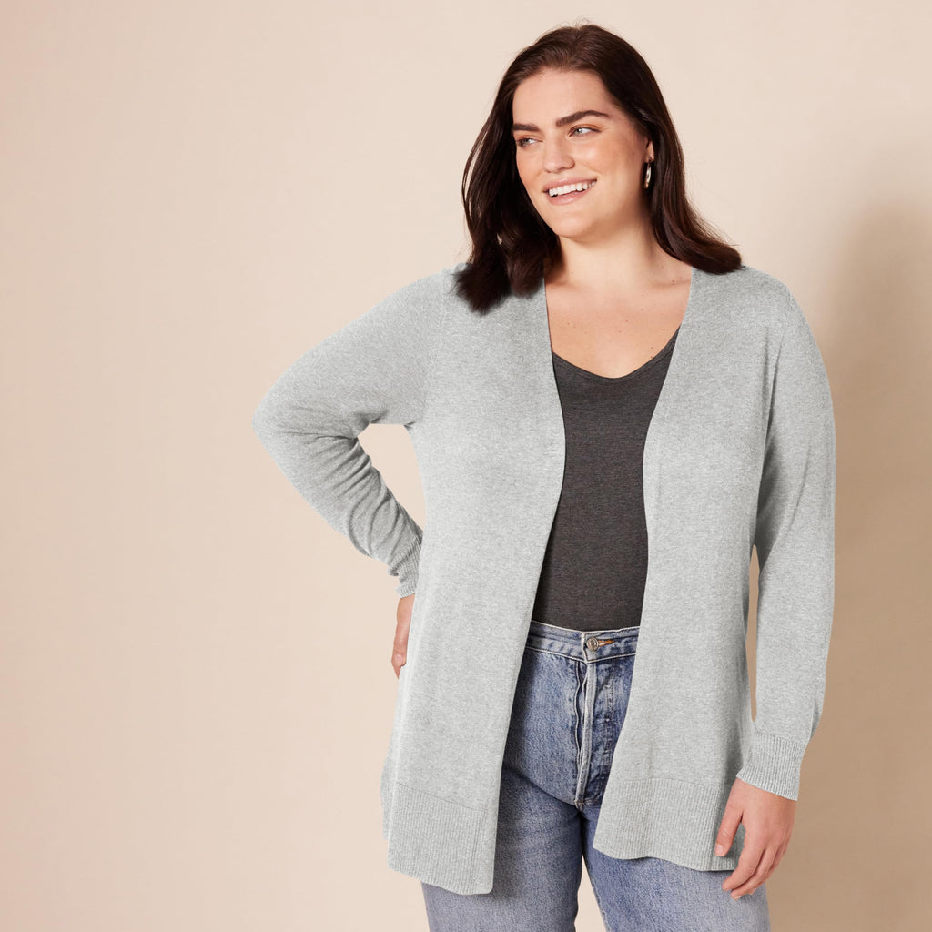 Amazon Essentials Women's Lightweight Long Sleeve Open-Front Cardigan Sweater (Available in Plus Size), Light Grey Heather, Medium