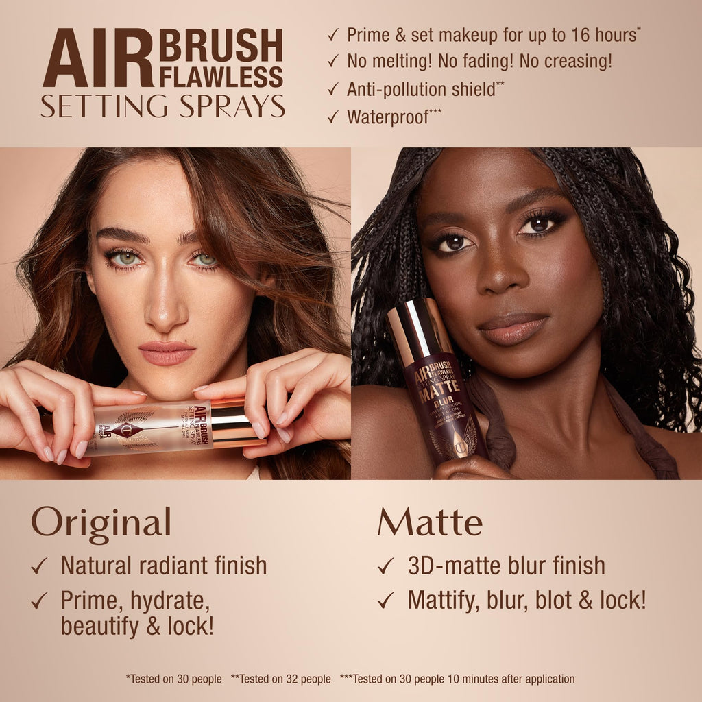 Charlotte Tilbury Airbrush Flawless Matte Setting Spray – Ulta-Fine Mist to Prime & Set Makeup Up to 16Hr – Oil and Shine Control with Blurring Matte Finish, Humidity & Waterproof